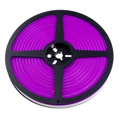 12NEON LED neon, těleso plast, 110LED/m, 10W/m, svítící fialově, Ra80, dělení po 9mm, vyzař úhel 240°, IP67, 12V, rozměry w=6mm, l=5000mm, cena za 1m.