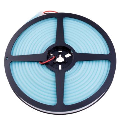 12NEON LED neon, těleso plast, 110LED/m, 10W/m, svítící ledově modře, Ra80, dělení po 9mm, vyzař úhel 240°, IP67, 12V, rozměry w=6mm, l=5000mm, cena za 1m.