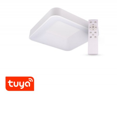 ZULU Stropní svítidlo, těleso kov, povrch bílá, dif plast opál, LED 60W,  smart TUYA WIFI, dálk ovladačem (součástí) CCT nast teplota teplá 3000K - denní 6000K, stmív.,230V, IP20, rozměry 600x600x90mm.
