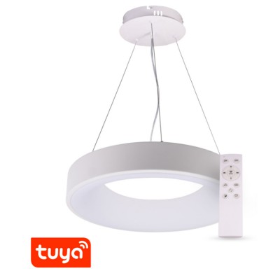 ZULU Závěsné svítidlo, kov, bílá, dif plast opál, LED 48W, smart TUYA WIFI, dálk ovl (součástí) CCT nast teplota teplá 3000K - denní 6000K, stmív.,230V, IP20, d=480mm, vč závěs lanka l=1500mm, lze zkr.