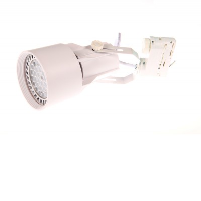 JET Bodové svítidlo do 3F lišty, nastavitelný směr svícení, těleso kov a plast, povrch bílá, pro žárovku 1x45W, E27, PAR30, 230V, IP20. rozměry d=100mm, h=270mm.