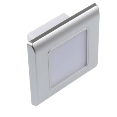 RAN Vestavné svítidlo do stěny, těleso plast stříbrná, difuzor plast opál, LED 0,6W, denní 6000K, 70lm, Ra80, IP20, 230V, rozměry 86x86x34mm, vč montážního boxu.
