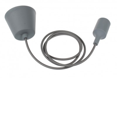 FOLE Závěsný kabel s objímkou, těleso plast šedá, pro žárovku 1x60W, E27. 230V, IP20, rozměry d=40mm, h=96mm, vč závěs kabelu l=1100mm lze zkrátit.