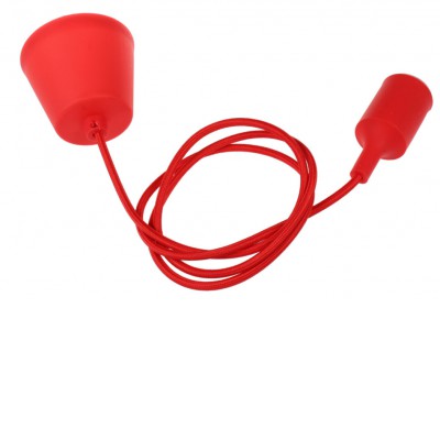 FOLE Závěsný kabel s objímkou, těleso plast červená, pro žárovku 1x60W, E27. 230V, IP20, rozměry d=40mm, h=96mm, vč závěs kabelu l=1100mm lze zkrátit.