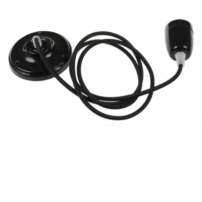 CERAMIC Závěsný kabel s objímkou, těleso keramika černá, pro žárovku 1x8W, E27. 230V, IP20, rozměry d=46mm, h=60mm, vč závěs kabelu l=1300mm lze zkrátit.