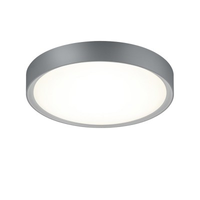 CLARIMO Stropní svítidlo, základna kov, povrch titan, difuzor plast opál, LED 1x18W, teplá 3000K, 1600lm, 230V, do koupelny IP44, tř.1, rozměry d=330mm, h=90mm.