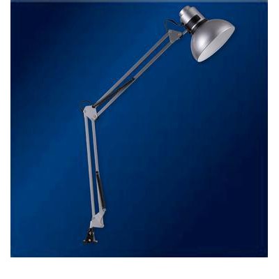 HANDY Stolní kancelářská lampa, 2 ramena, nastav směr svícení, těleso kov a plast, povrch stříbrná, pro žárovku 1x60W, E27, 230V, IP20, tř.1, rozměry d=160mm, h=700mm.