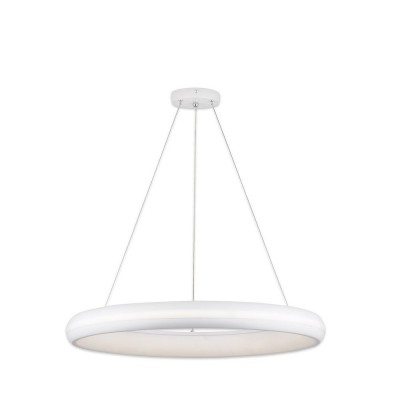 FUTURA Závěsné svítidlo, těleso kov, povrch bílá/černá, dif plast opál, LED 60W, nastav. teplota CCT teplá 3000K-denní 6500K, 6000lm, stmív. dálk. ovl. (součástí), 230V, IP20, d=630mm, vč závěs lanka l=1000mm, lze zkrátit.