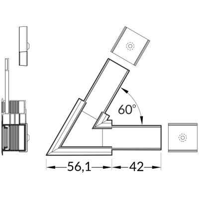 FICARIA spojka PRO VESTAVNÝ profil Spojovací komponent profilu, horizontální, 60°, materiál hliník+polykarbonát PC, povrch černá, rozměry 56,1x42mm