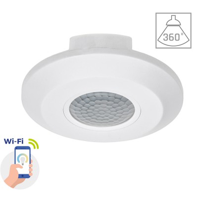 PIR C01, smart Tuya WiFi, 1-10V VÝPRODEJ PIR - Stropní senzor pohybu pro osvětlení, bílý, záběr 360°/120°, dosah až 8m, čas 10s-15min, 3-1000lx, smart Tuya WiFi, 1-10V, max.2kW, 230V, IP20, d=115mm, h=32mm