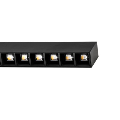 STEP 09 Dark Stropní, nebo závěsné svítidlo, těleso hliníkový profil, povrch černá, LED 46W, 6615lm,135lm/W, neutrální 4000K, stmív TUYA, vyzař úhel 50°, refl černá, UGR<19, Ra80, 230V, IP20, rozměry 1680x74x44mm