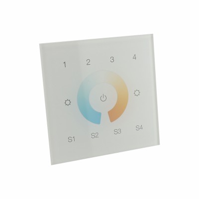 DIM 4 DALI CCT Ovládací panel DALI, stmívání, CCT nastavení teploty, 4 skupiny, 4 scény, 230V, aktivní režim 100mA (vč zdroje pro sběrnici DALI), IP20, rozměry 86x86x30mm, KU68