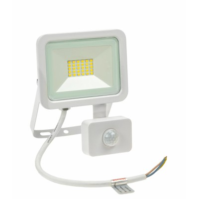 FRATER 20W, IP44, PIR LED reflektor se senzorem pohybu PIR, dosah 2-10m, čas 10s-7min, nastav. směr svícení, hliník, povrch bílá, krycí sklo čiré, LED 20W, 1850lm, denní 6000K, Ra80, 230V, IP44,  tř.1, 158x121x25mm.