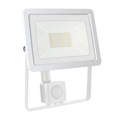 FRATER 30W, IP44, PIR LED reflektor se senzorem pohybu PIR, dosah 2-10m, čas 10s-7min, nastav. směr svícení, hliník, povrch bílá, krycí sklo čiré, LED 30W, 2750lm, neutrální 4000K, Ra80, 230V, IP44,  tř.1, 188x160x28mm.