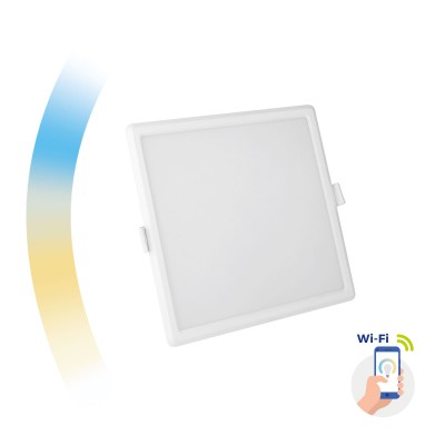 ZARE SQ smart, 12W Stropní, podhledové svítidlo, hliník, bílá, difuzor plast opál, LED 12W, 1150lm, ovl smart telefon Tuya, WiFi, stmív, nast teplota CCT teplá 3000K - denní 6500K, 230V, IP20, rozměry 155x155x38mm