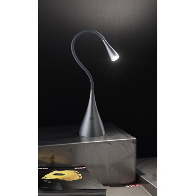 SNAKE Stolní lampa, flexibilní rameno, těleso plast a kov, povrch šedá mat, LED 3W, teplá 3000K, 300lm, stmívatelné, 230V, IP20, rozměry d=120mm, h=500mm.
