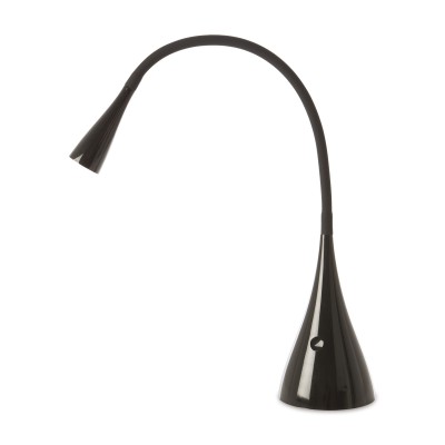 SNAKE Stolní lampa, flexibilní rameno, těleso plast a kov, povrch černá lesk, LED 3W, teplá 3000K, 300lm, stmívatelné, 230V, IP20, rozměry d=120mm, h=500mm.