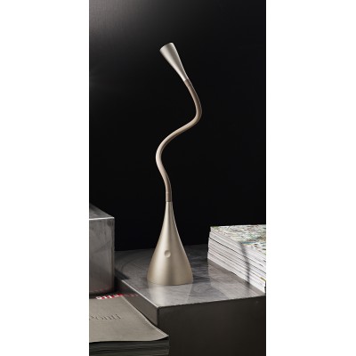 SNAKE Stolní lampa, flexibilní rameno, těleso plast a kov, povrch zlatá mat, LED 3W, teplá 3000K, 300lm, stmívatelné, 230V, IP20, rozměry d=120mm, h=500mm.