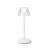 LOLITA Stolní venkovní lampa, těleso kov, povrch bílá, difuzor plast opál, stínítko sklo čiré, LED 1,8W, 150lm, teplá 3000K, dotyk stmív, nabíjení USB-C, výdrž cca 14 hodiny, IP54, rozměry d=125mm, h=345mm.