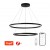 FINO Závěsné svítidlo, kov, černá, dif plast opál, LED 93W, 6975lm, smart TUYA, Matter Zigbee 3.0, dálk ovl. nebo tel.  CCT nast tepl teplá 2700K-denní 6500K, stmív 230V, d=800mm+600mm, záv lanko l=1200mm