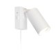 CELE Nástěnné bodové svítidlo, nastavitelný směr svícení, těleso kov, povrch barva bílá, pro žárovku 1x30W, GU10, 230V, IP20, rozměry 90x70x25mm, délka kabelu l=1500mm, vypínač na tělese.